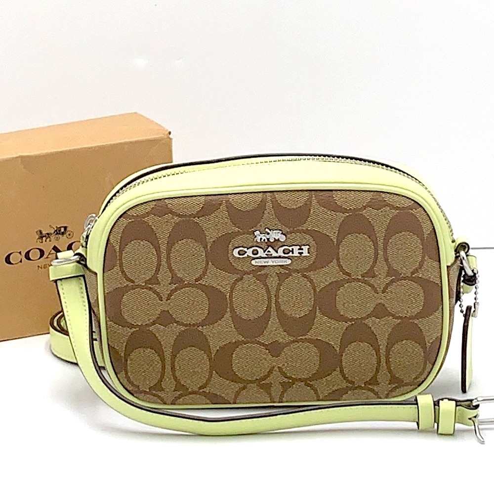 NEW! COACH Mini Jamie Camera Bag In Signature Canvas - Silver/Khaki/Pale Lime - Picture 2 of 14